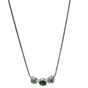 Elegant Green Three Stone Necklace Silver Tone Fashion Jewelry Gift Women